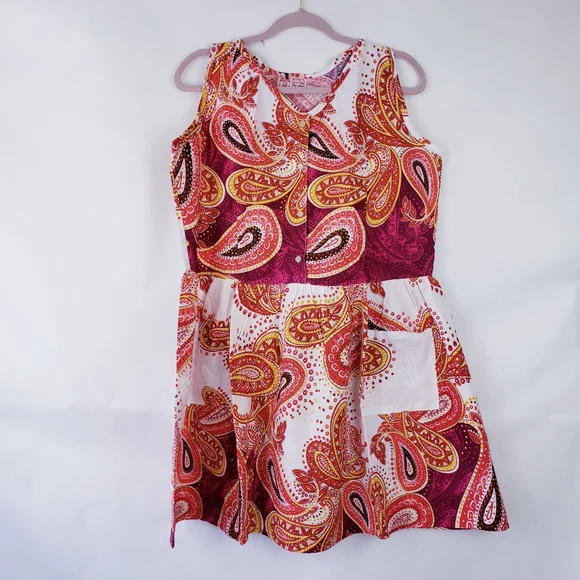 remes | Dresses | Remes Collection By Len Womens Cotton Sun Dress Size L  Pleated Pockets Paisley | Poshmark